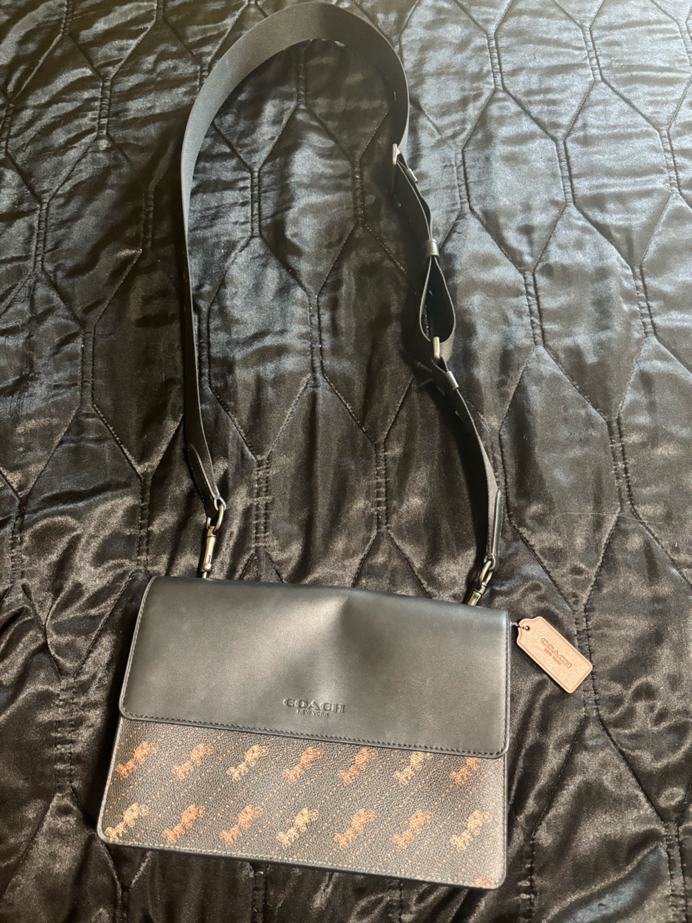 Coach Black & Brown Signature Canvas Flap Crossbody - Picture 2 of 12